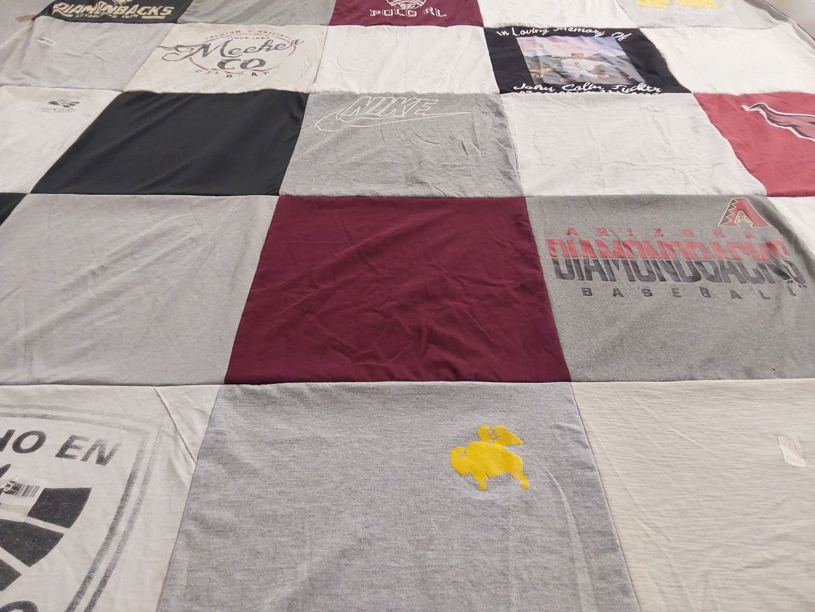 T-shirt quilt with sports, baseball themes by Jennifer from AZ