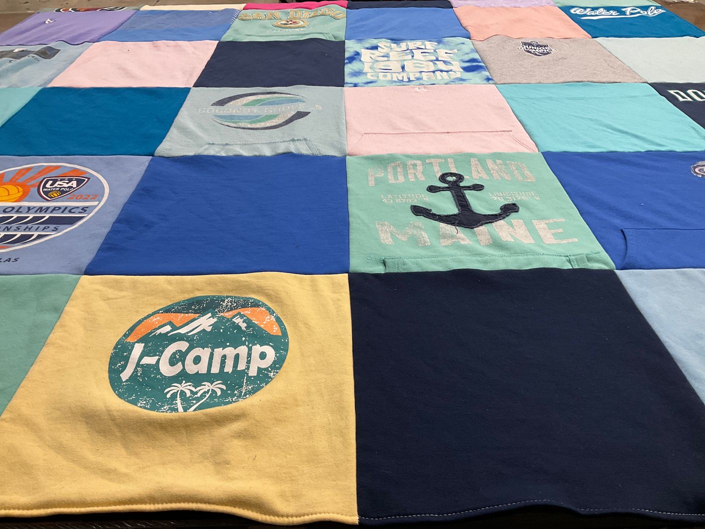 T-shirt quilt with outdoor activities, sports themes by Jozef from CA