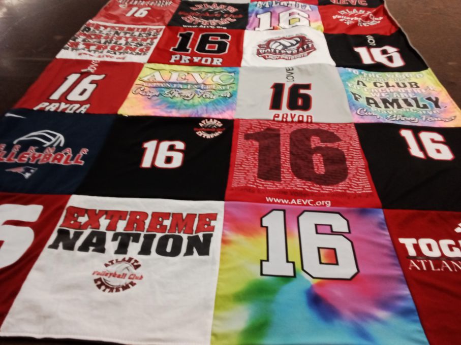 T-shirt quilt with volleyball, team sports themes by Lisa from GA