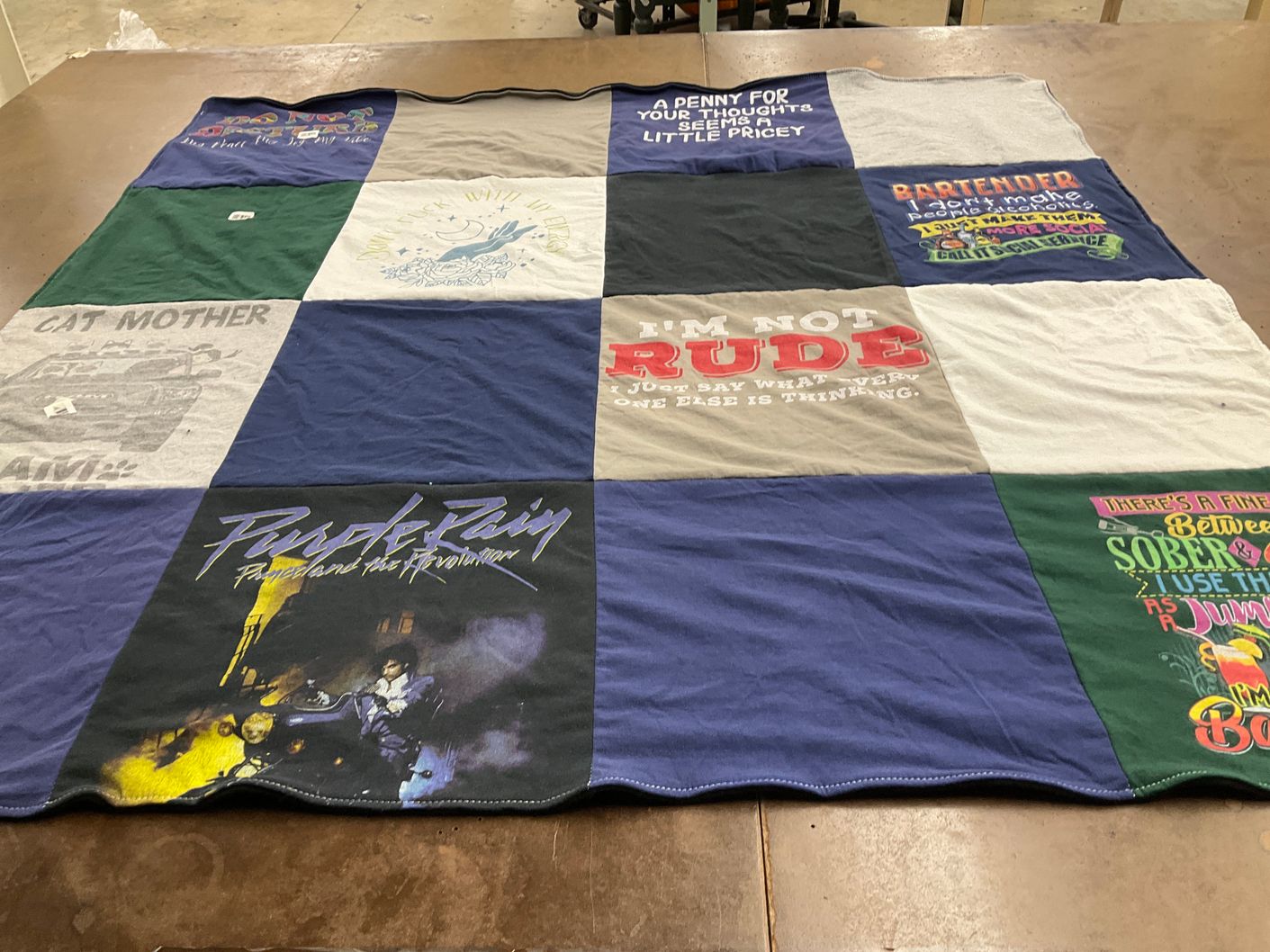 T-shirt quilt with music, drinking themes by Brian from TX