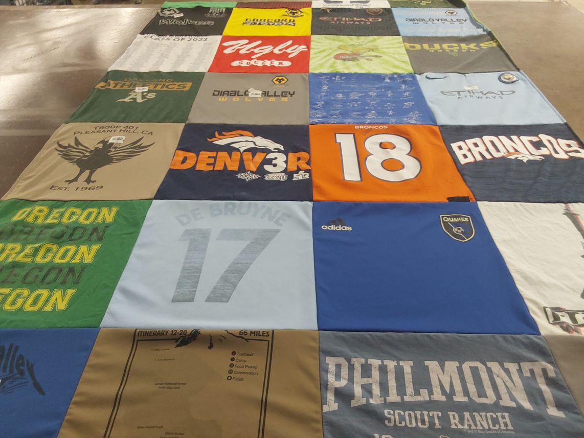 T-shirt quilt featuring denver broncos, san jose earthquakes by Scot from CA
