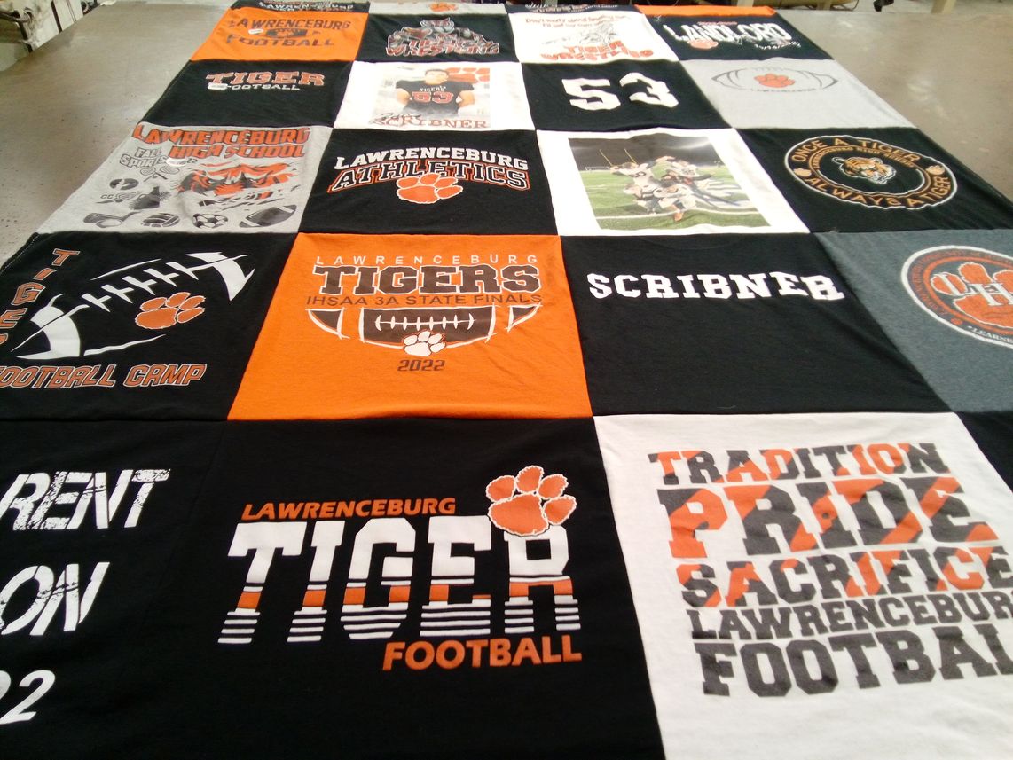 T-shirt quilt featuring lawrenceburg tigers football by Heather from IN