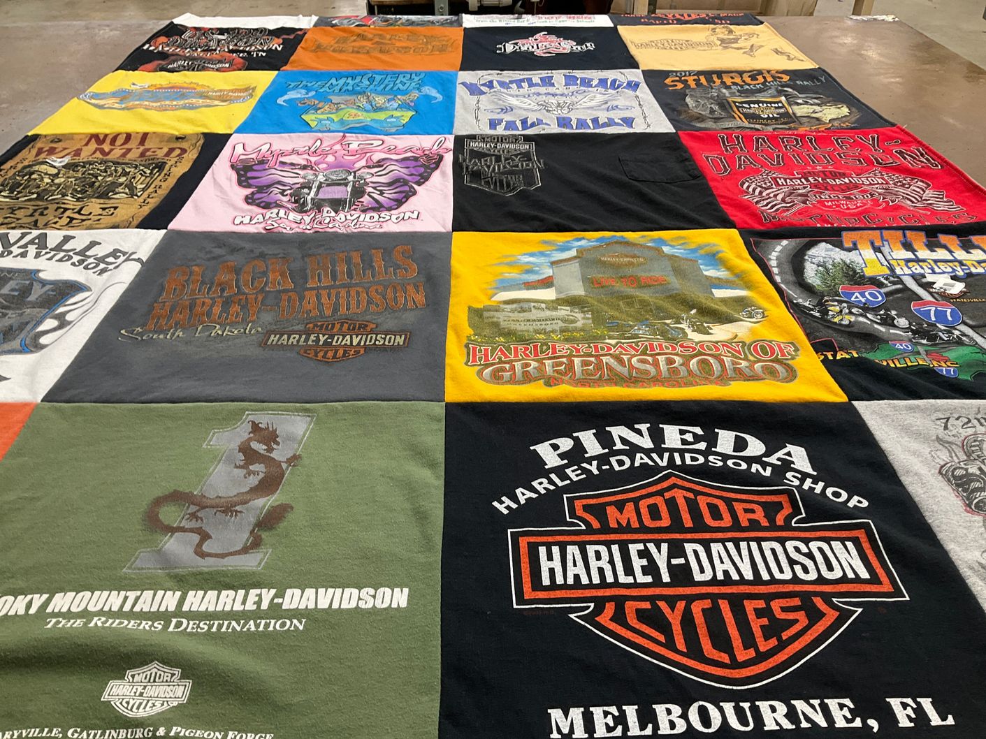 T-shirt quilt with motorcycles, biking themes by Danny from NC