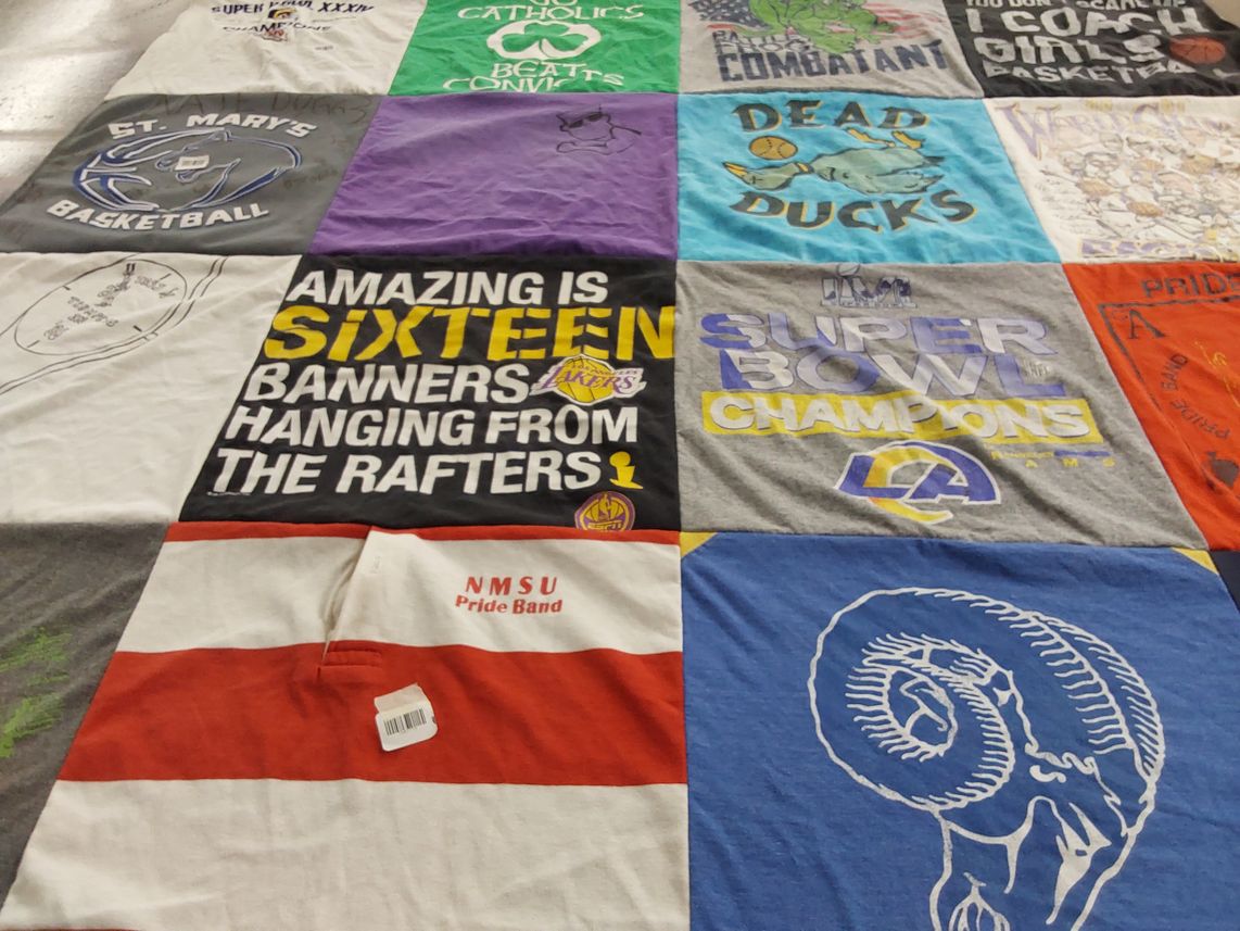 T-shirt quilt featuring los angeles rams, st. mary's basketball by Michael from NM