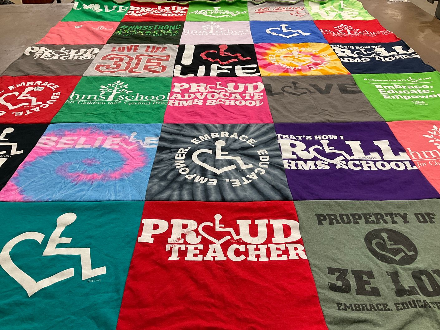 T-shirt quilt from hms school for children with cerebral palsy by Benjamin from PA