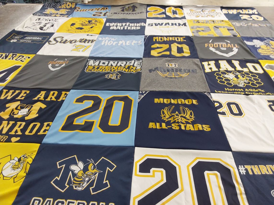 T-shirt quilt featuring monroe high school hornets by Jillian from OH