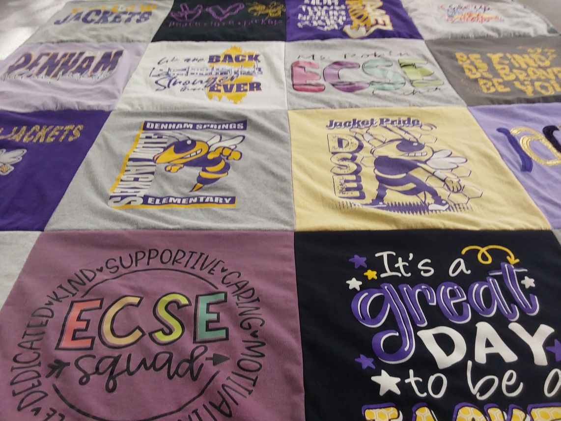 T-shirt quilt from denham springs elementary by Robin from LA