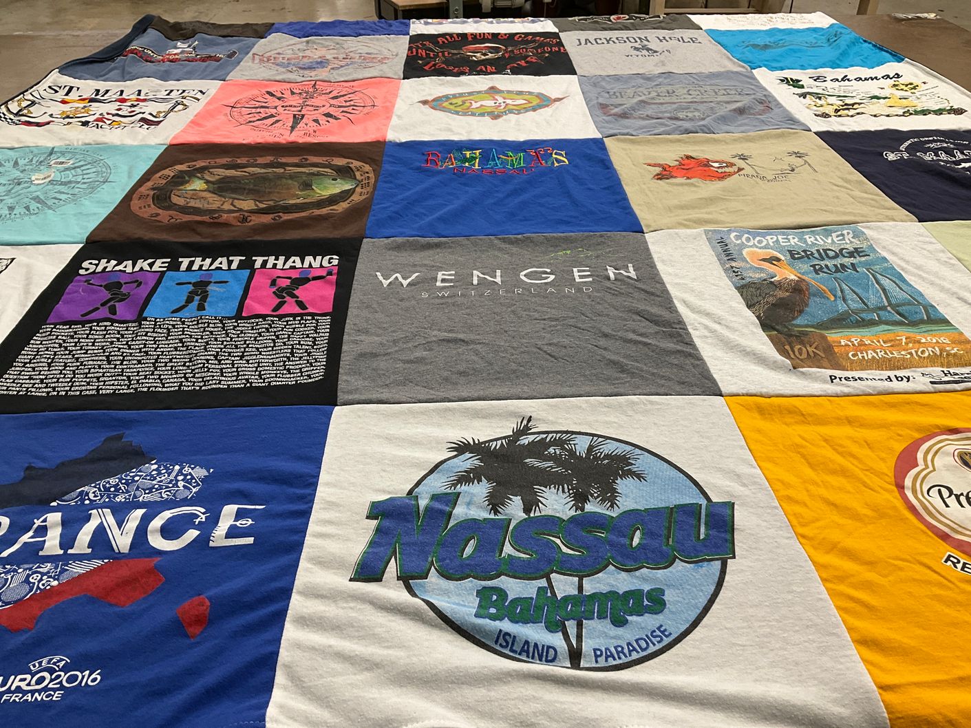 T-shirt quilt with travel, sports themes by Cherry from GA