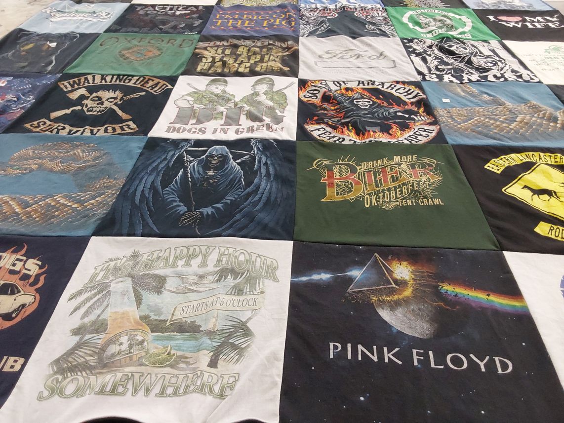 T-shirt quilt with television, music themes by Jacqueline from PA
