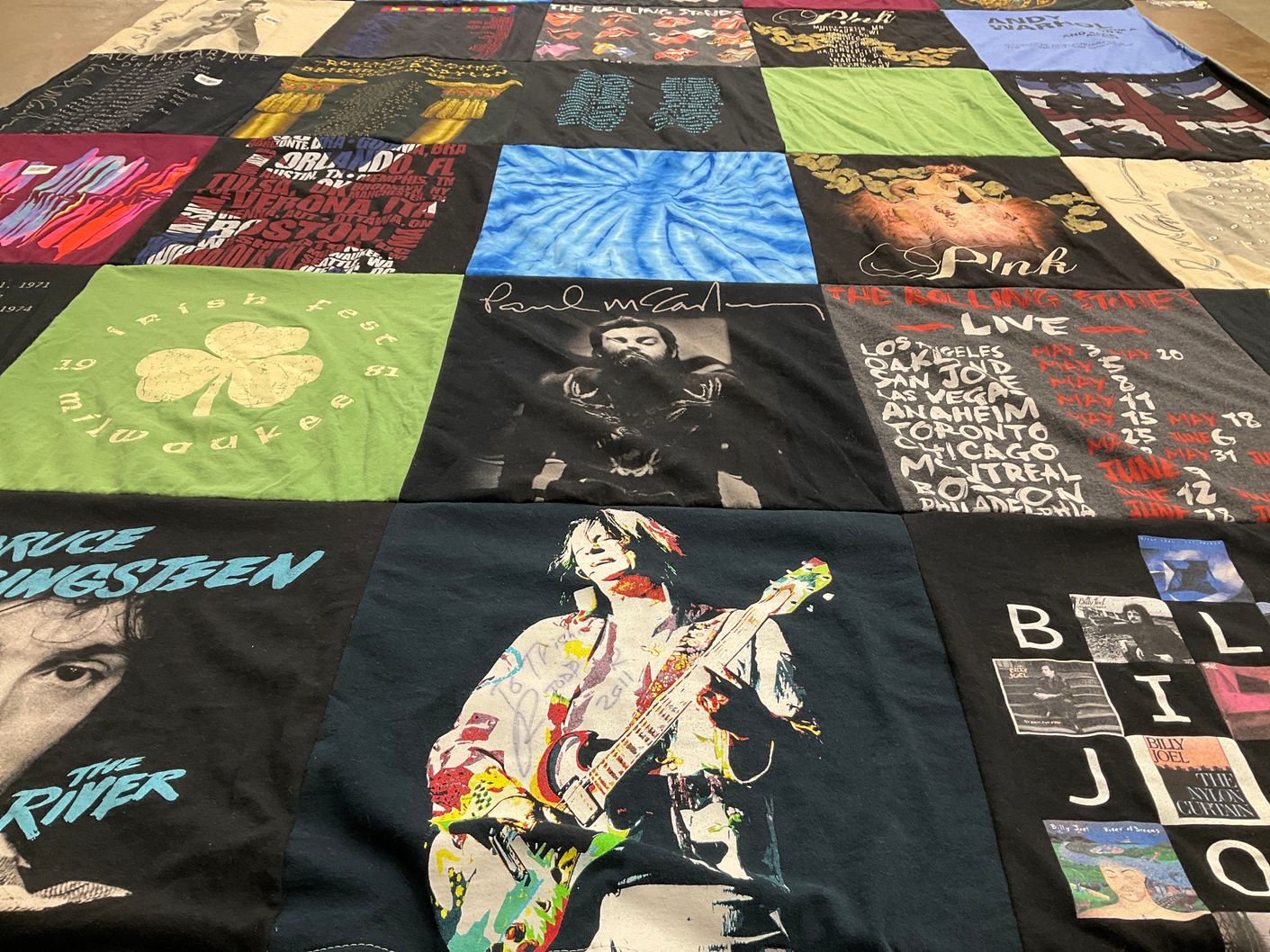 T-shirt quilt with music, concerts themes by Patricia from FL