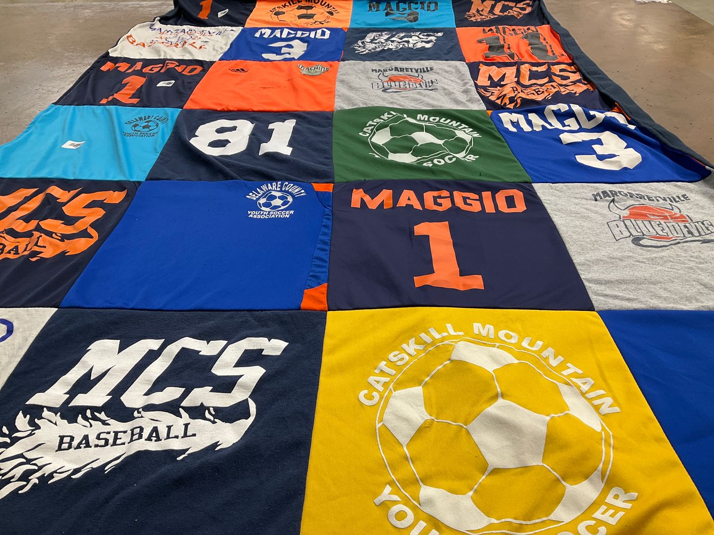 T-shirt quilt featuring margaretville blue devils by Kimberly from NY
