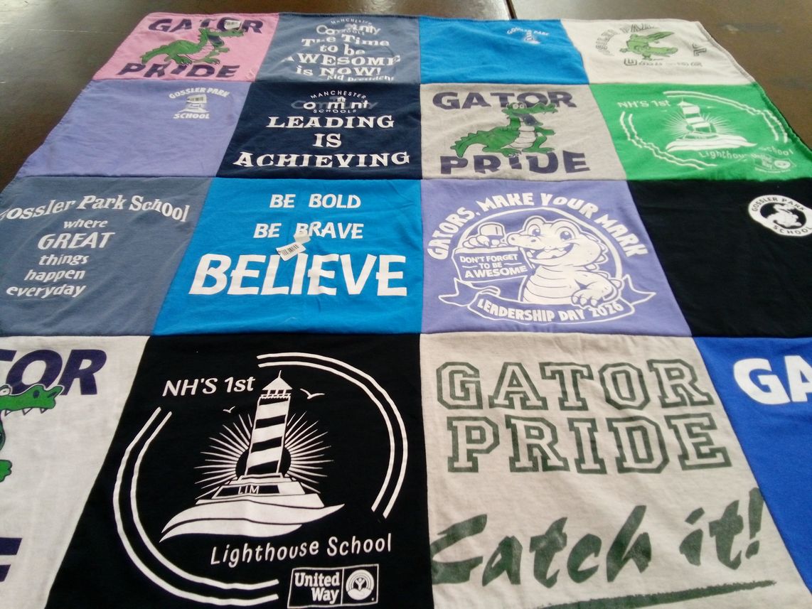 T-shirt quilt from gossler park school, lighthouse school by Brittany from NH