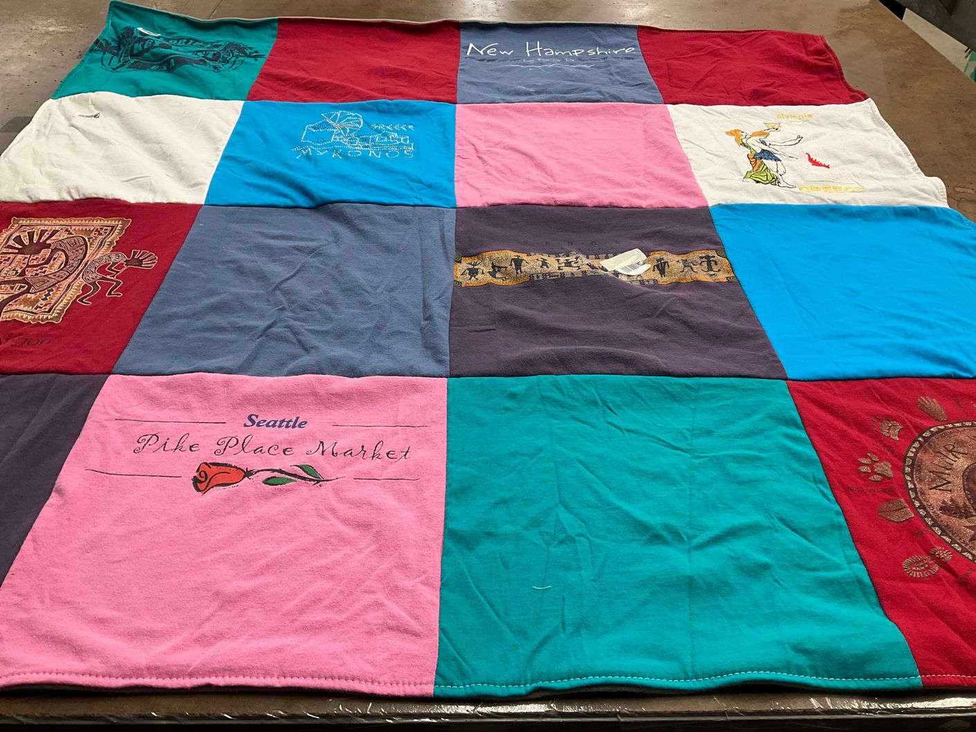 T-shirt quilt with travel, tourism themes by Teresa from NC