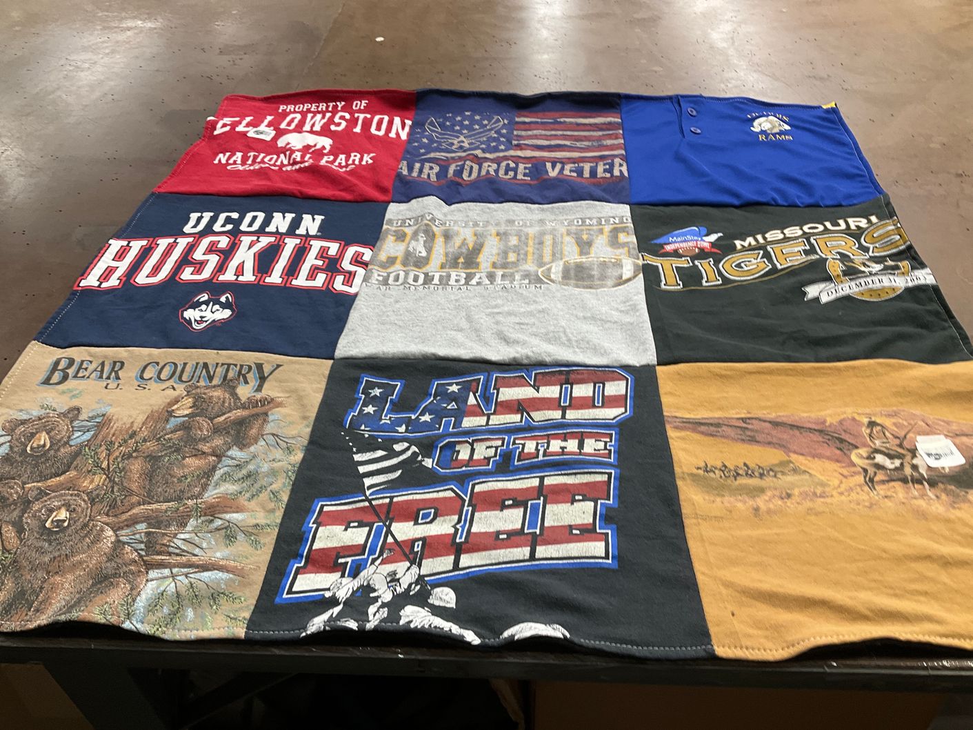 T-shirt quilt featuring university of missouri tigers, university of wyoming cowboys by Carol from MO