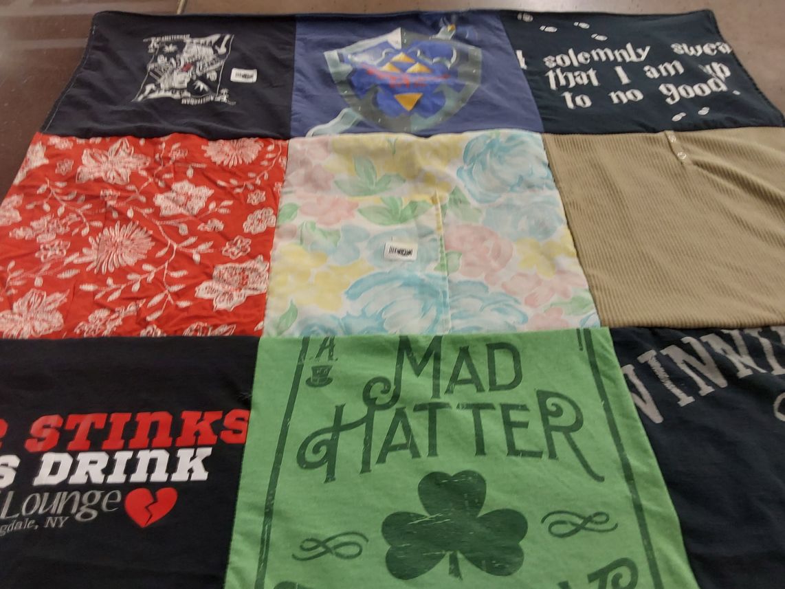 T-shirt quilt with drinking, pubs themes by Sal from NY