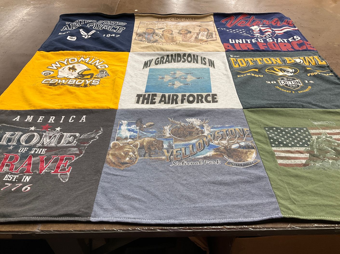 T-shirt quilt featuring wyoming cowboys by Carol from MO