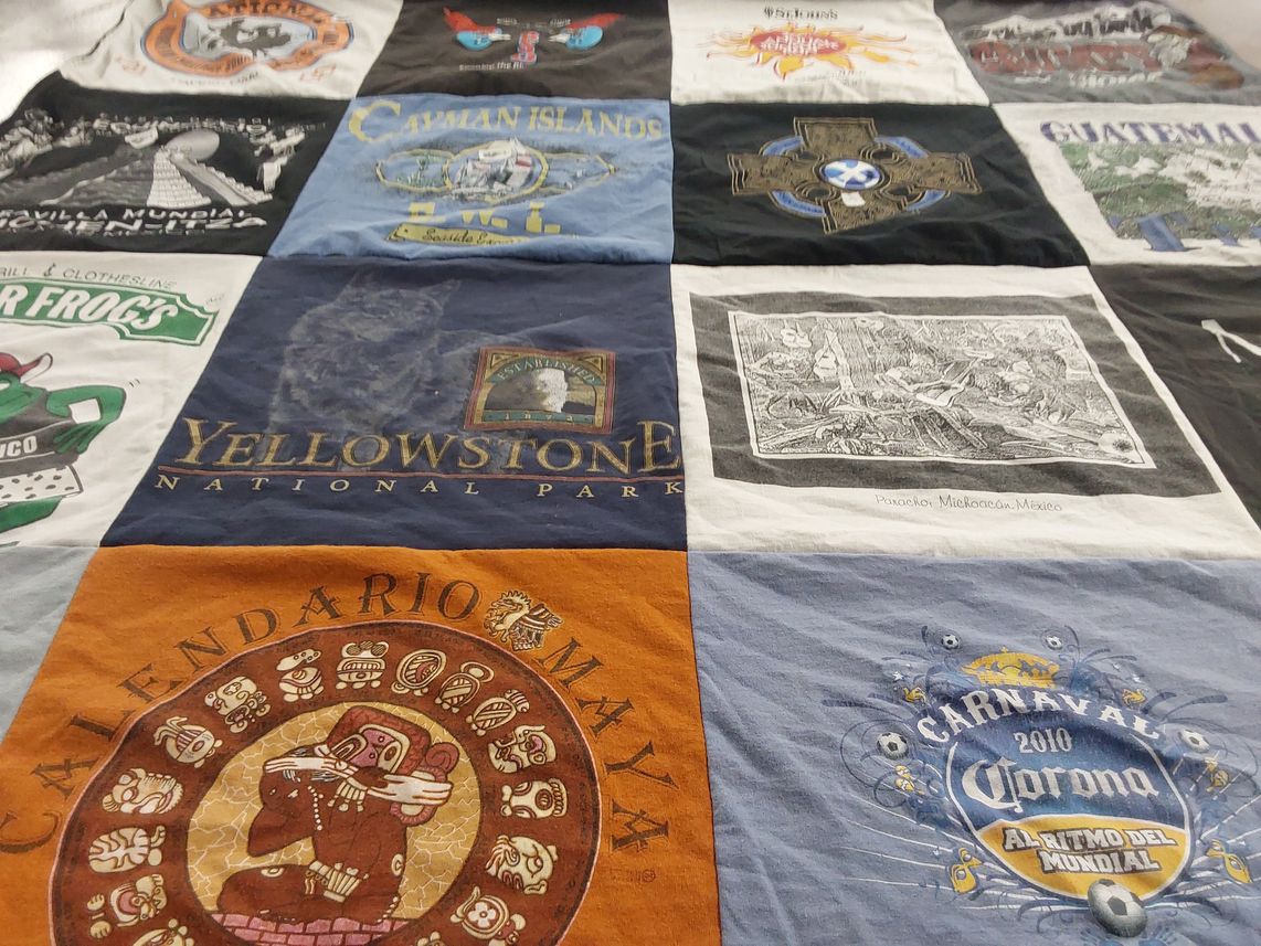 T-shirt quilt with travel, nature themes by Esther from MO