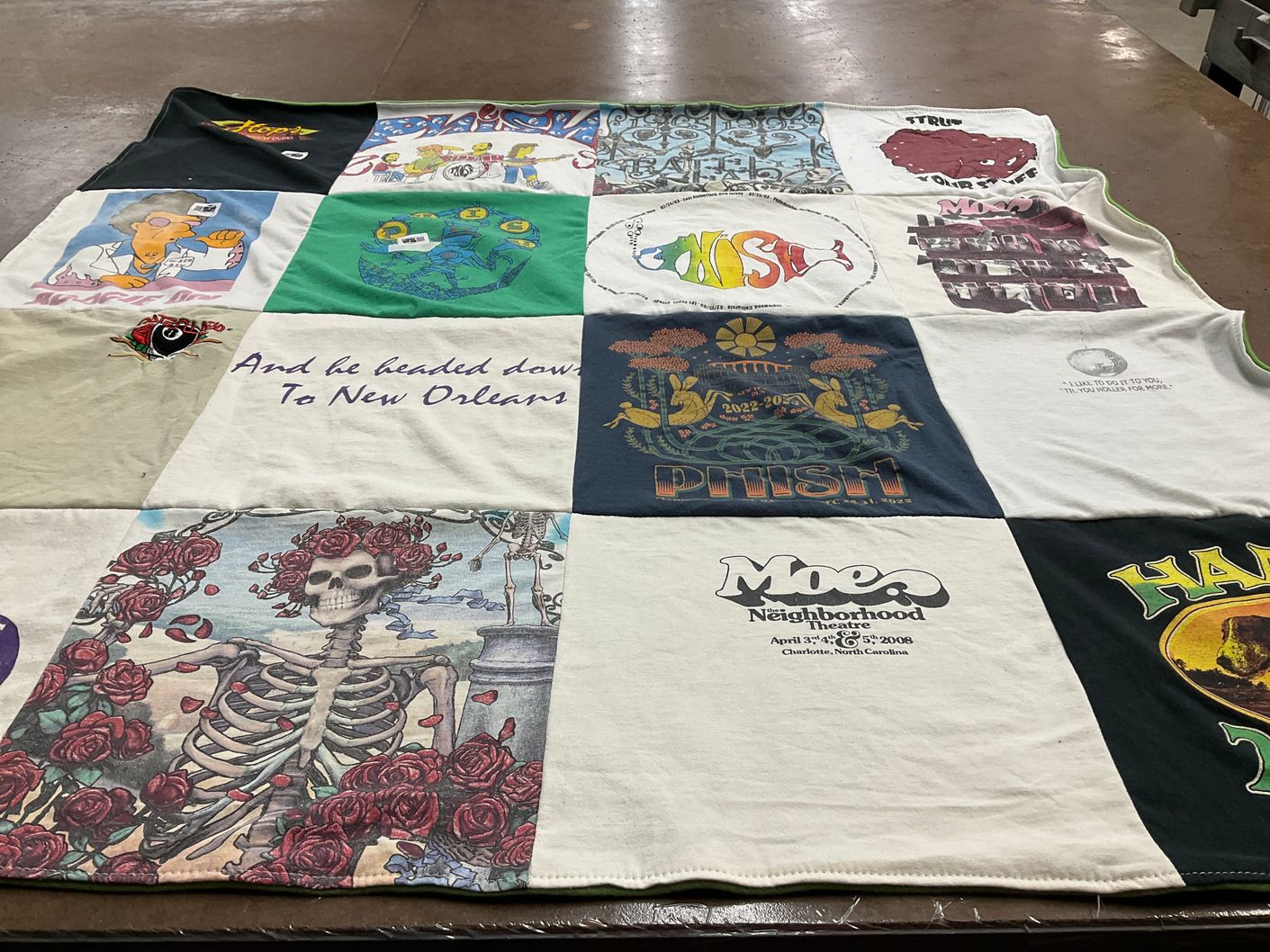 T-shirt quilt with music, concerts themes by Andrew from NC