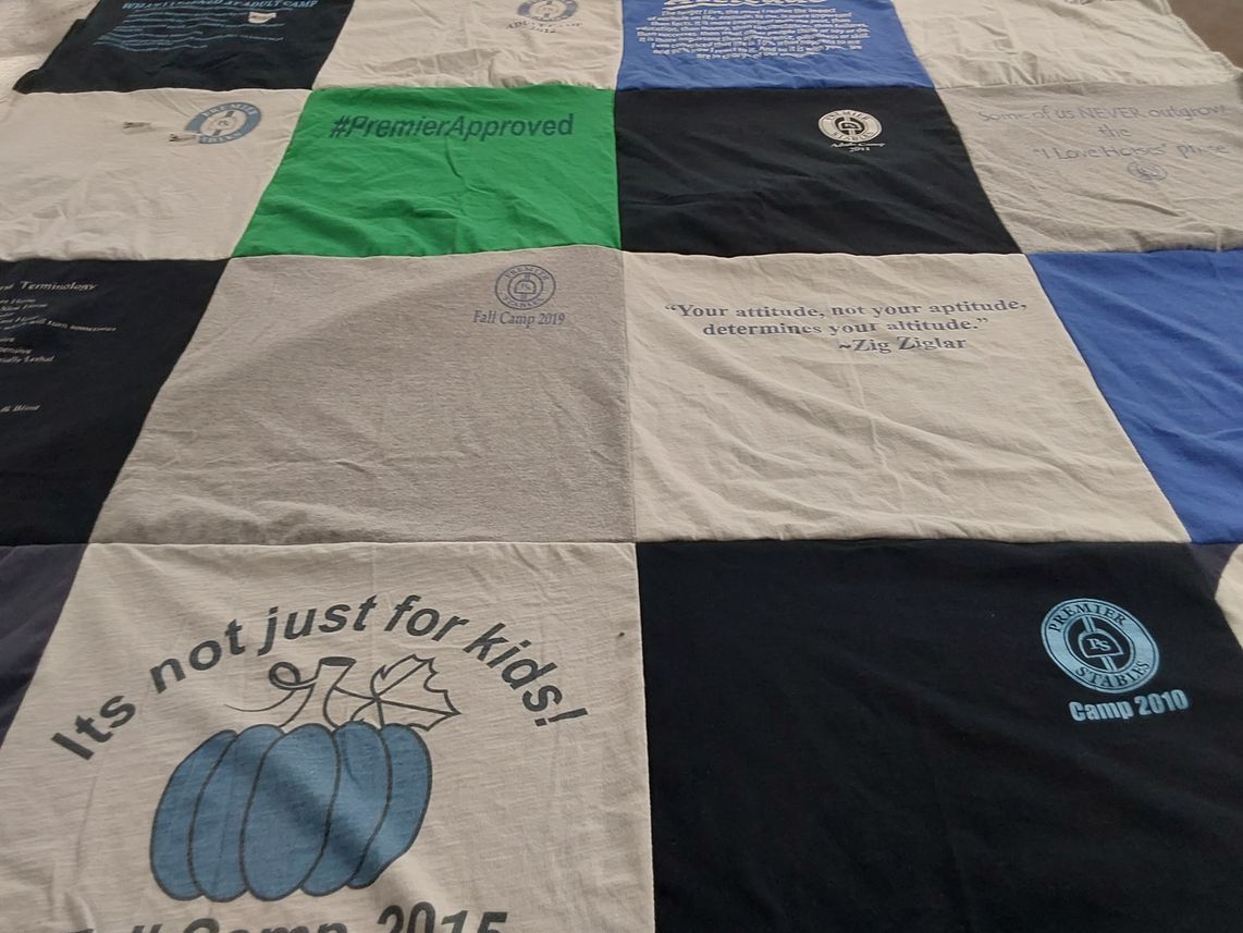 T-shirt quilt with camping, quotes themes by Anne from KY