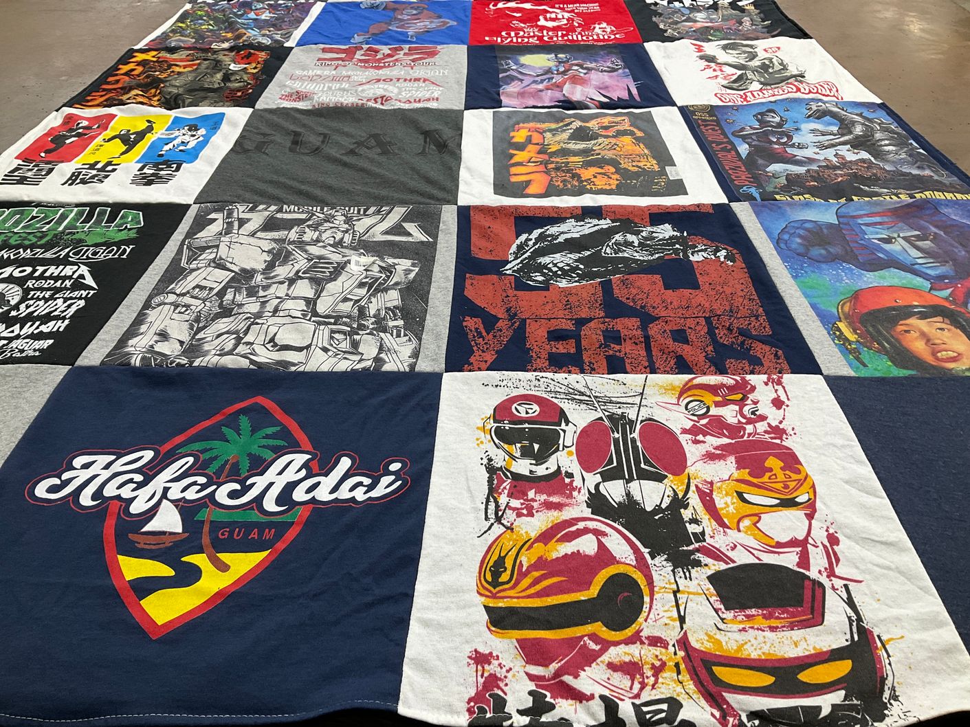 T-shirt quilt with pop culture, anime themes by Judy from CA