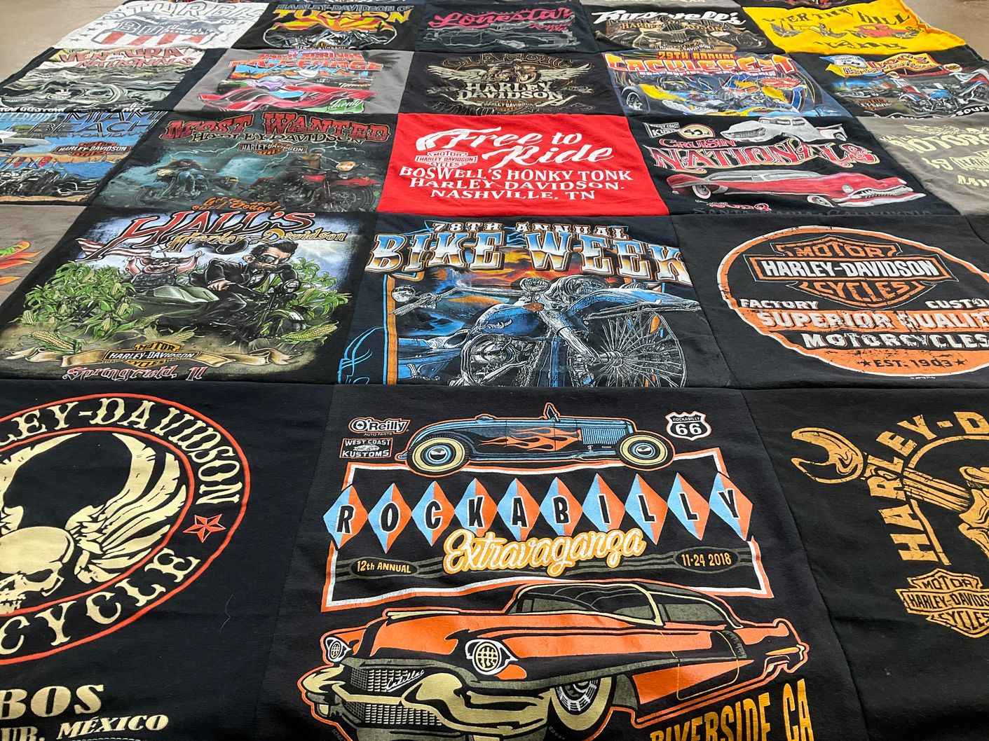 T-shirt quilt with motorcycles, biking themes by jeff from CA