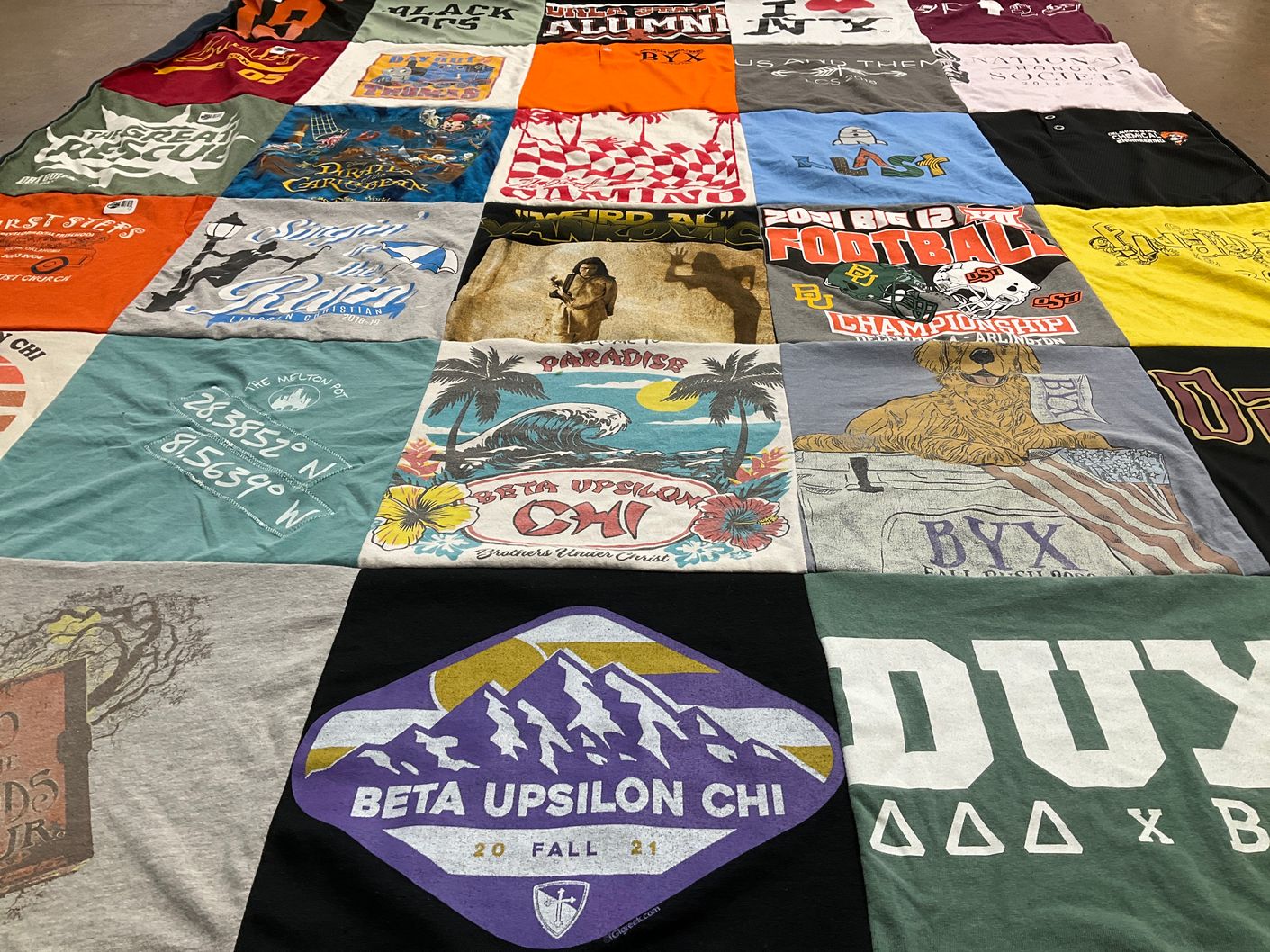T-shirt quilt with sororities, fraternities themes by Brook from OK