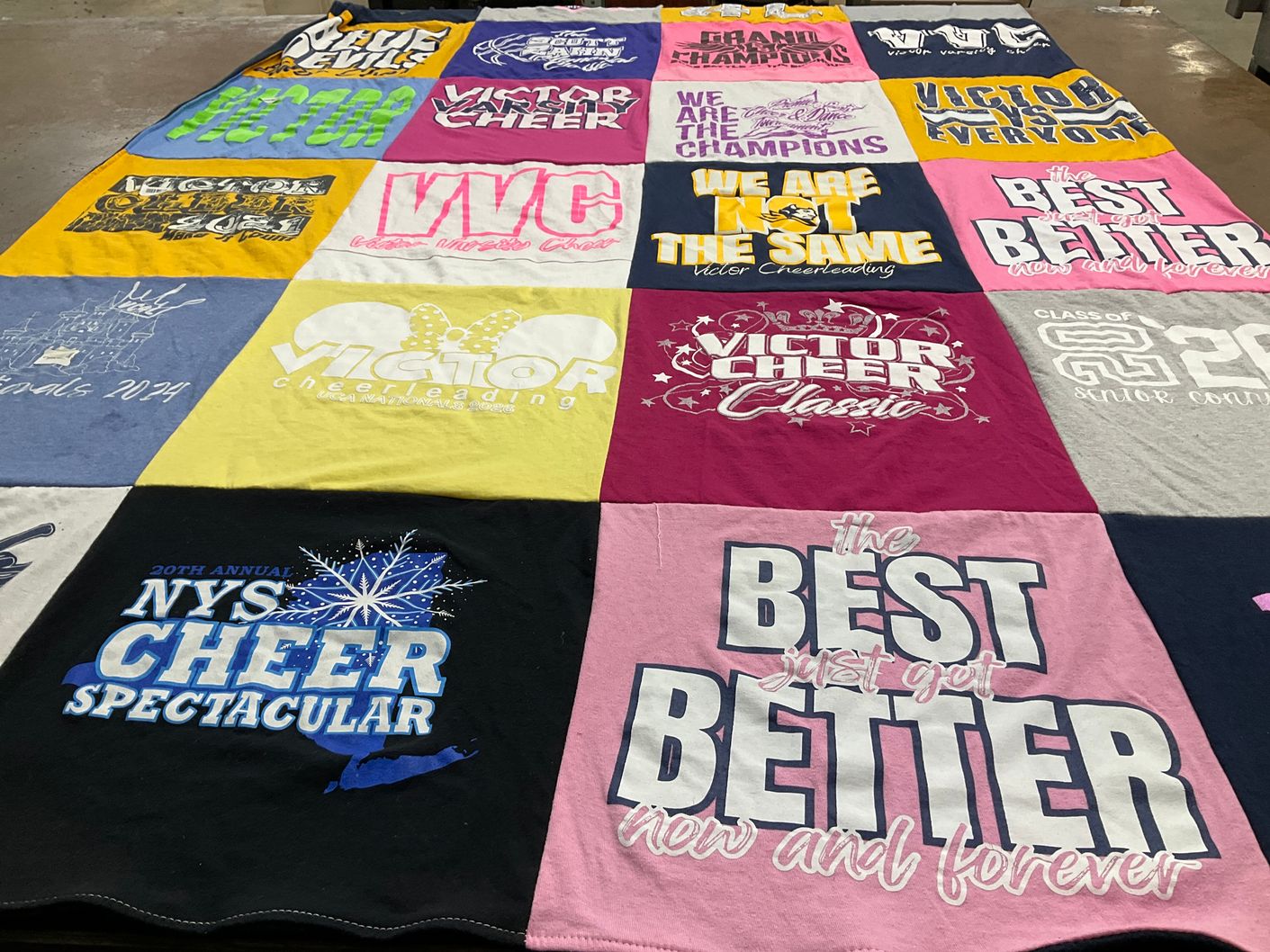 T-shirt quilt with cheerleading themes by Melissa from NY