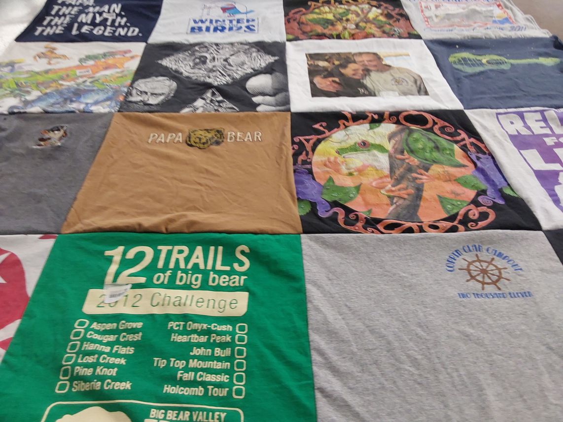 T-shirt quilt with outdoors, camping themes by Marlene from CA