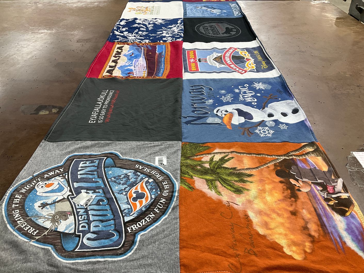 T-shirt quilt with travel, cruises themes by David from KS