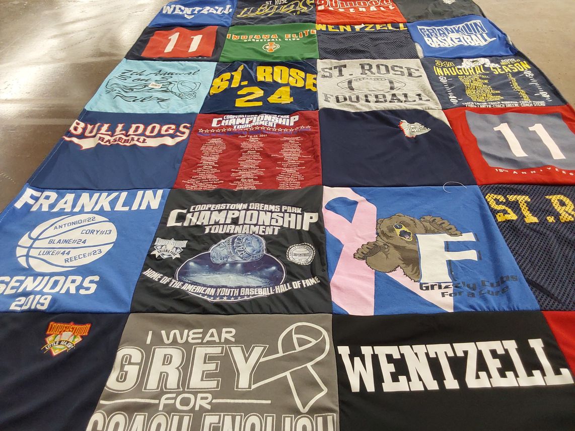 T-shirt quilt featuring franklin basketball, st. rose football by Steve from IN