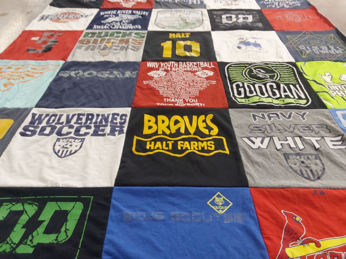 T-shirt quilt featuring braves, wolverines soccer by Vicki from IN