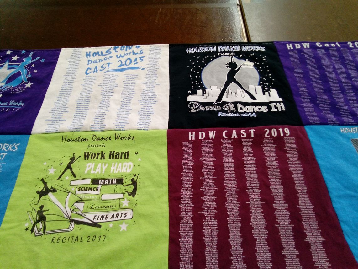 T-shirt quilt with dance themes by Tonja from TX