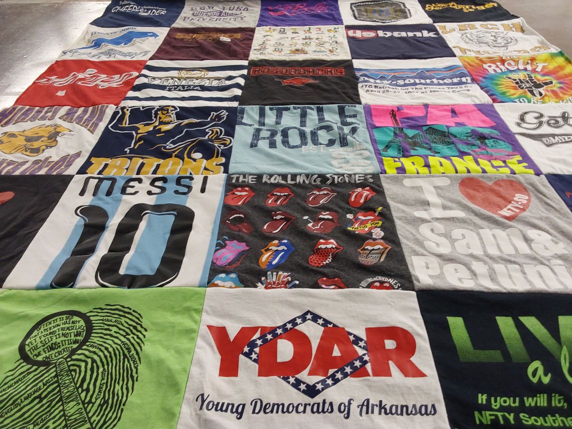T-shirt quilt with politics, music themes by Ariel from NY
