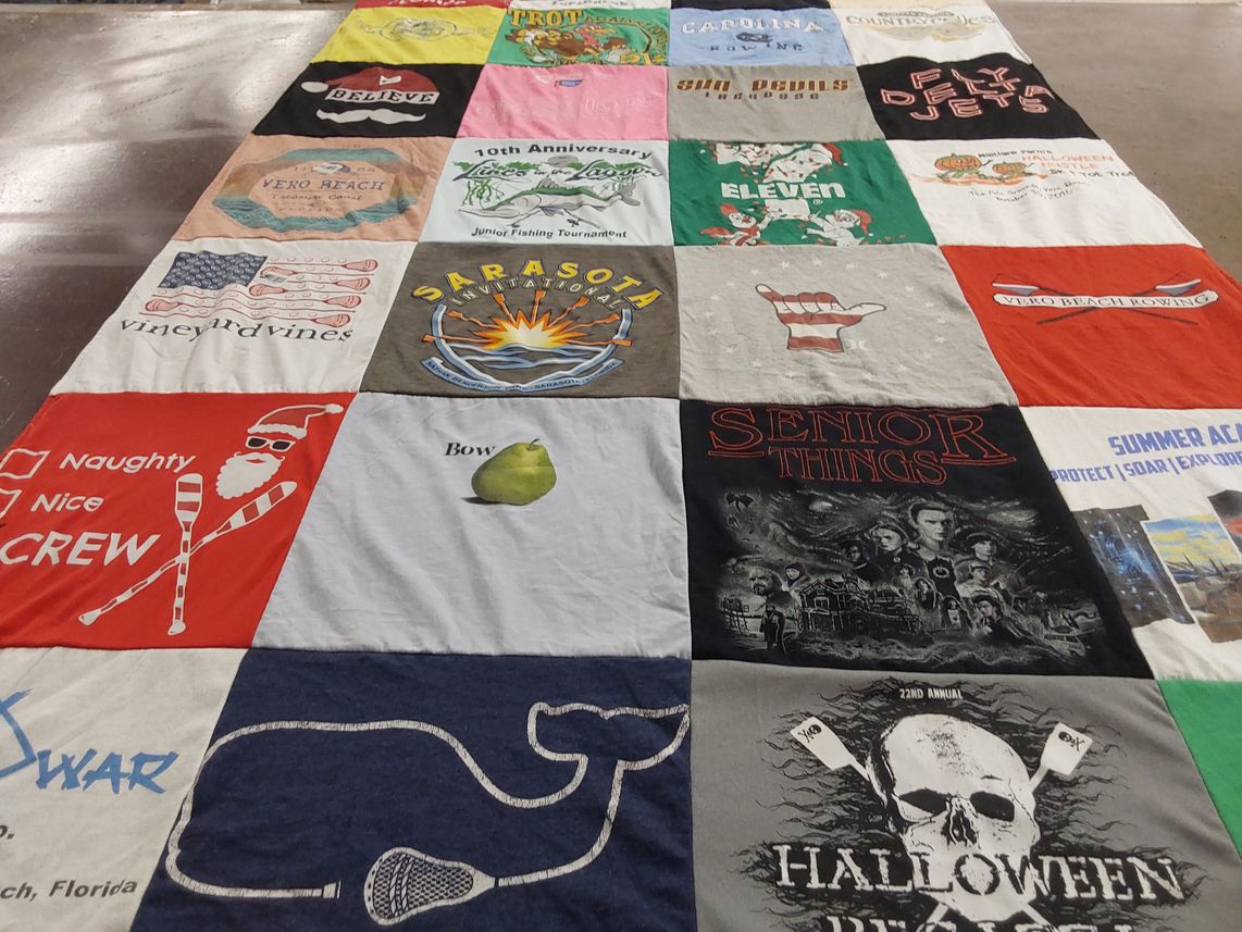 T-shirt quilt with fishing, boating themes by Cecilia from FL