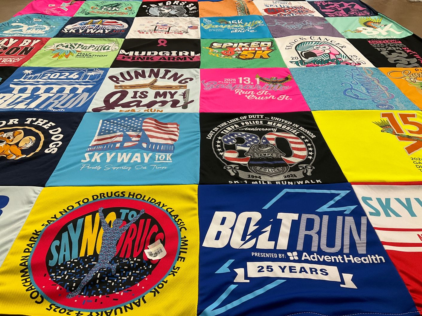 T-shirt quilt with running, fitness themes by linda from FL