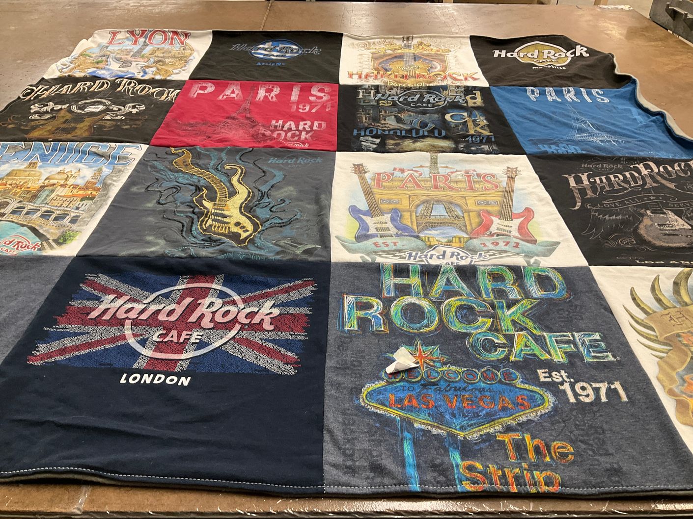 T-shirt quilt with music, travel themes by Anita from NV