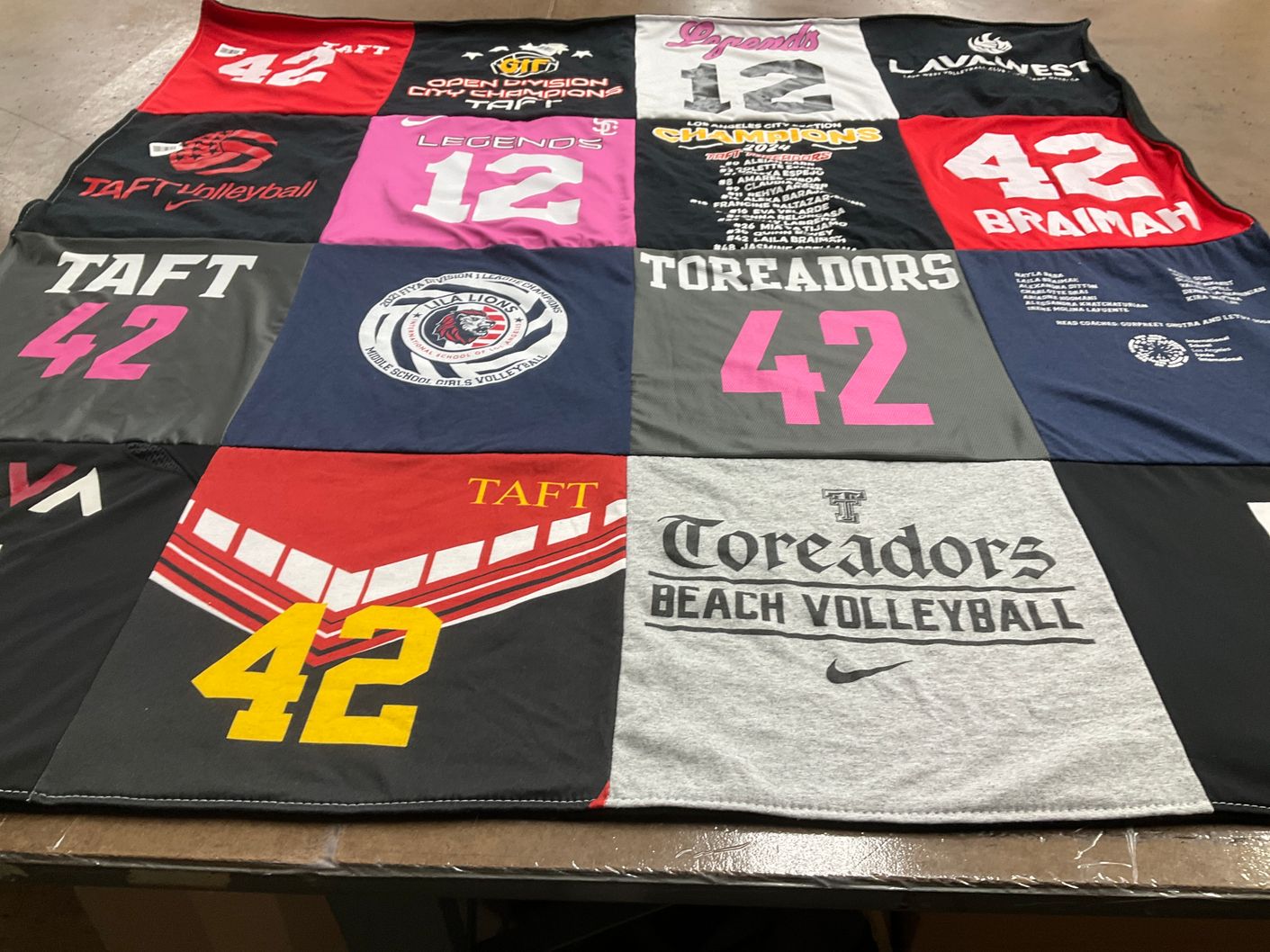 T-shirt quilt featuring taft volleyball, taft toreadors by Valerie from CA