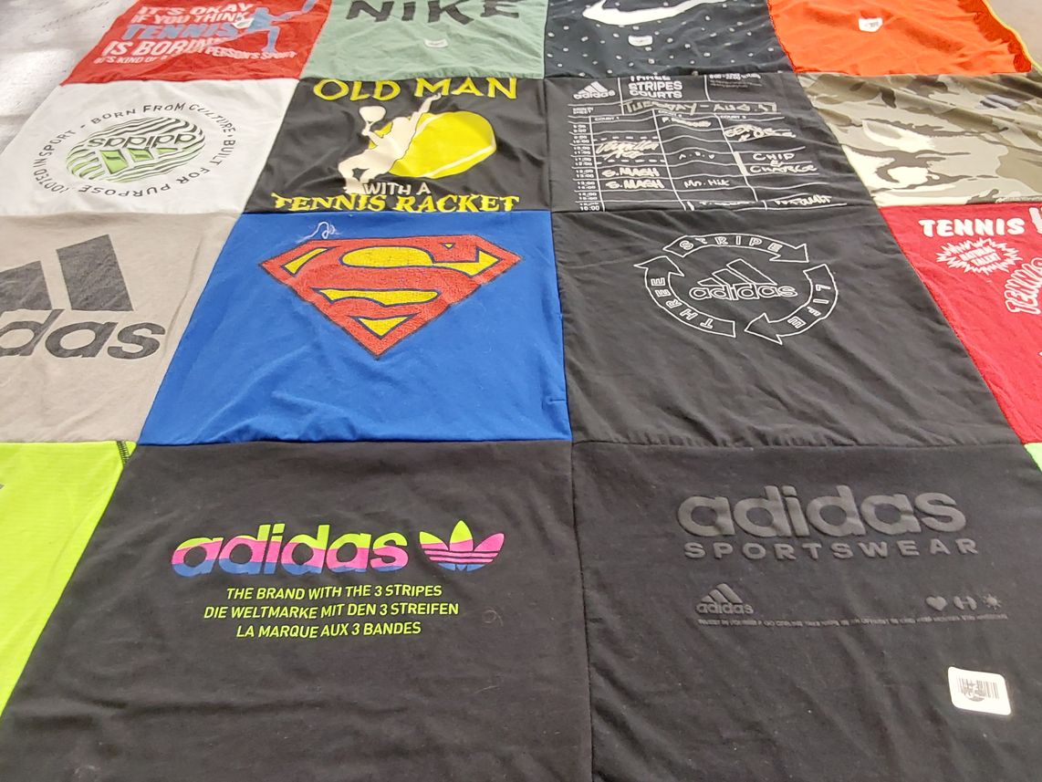 T-shirt quilt with tennis, sports themes by Brittany from NV
