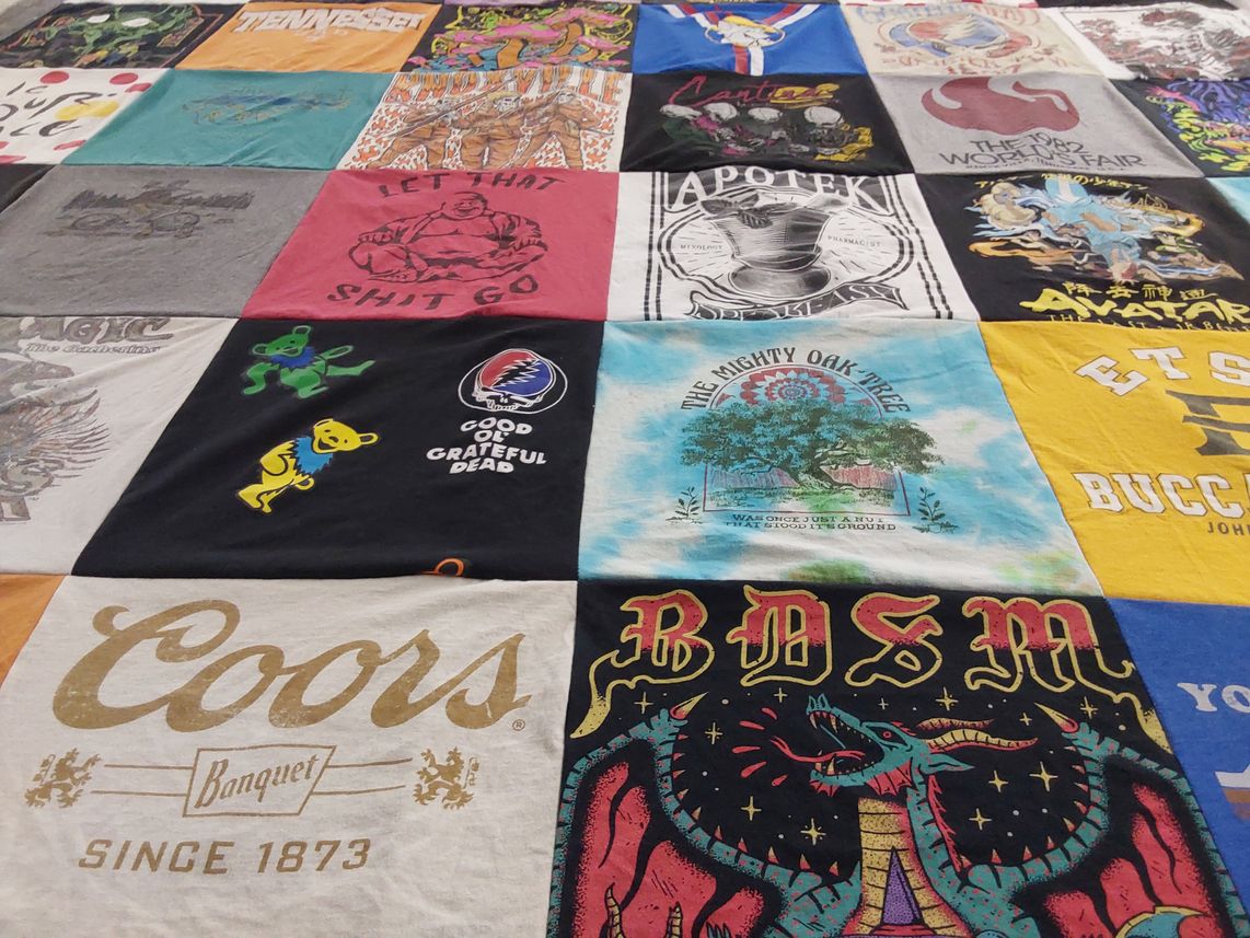 T-shirt quilt with music, art themes by Jocelyn from TN