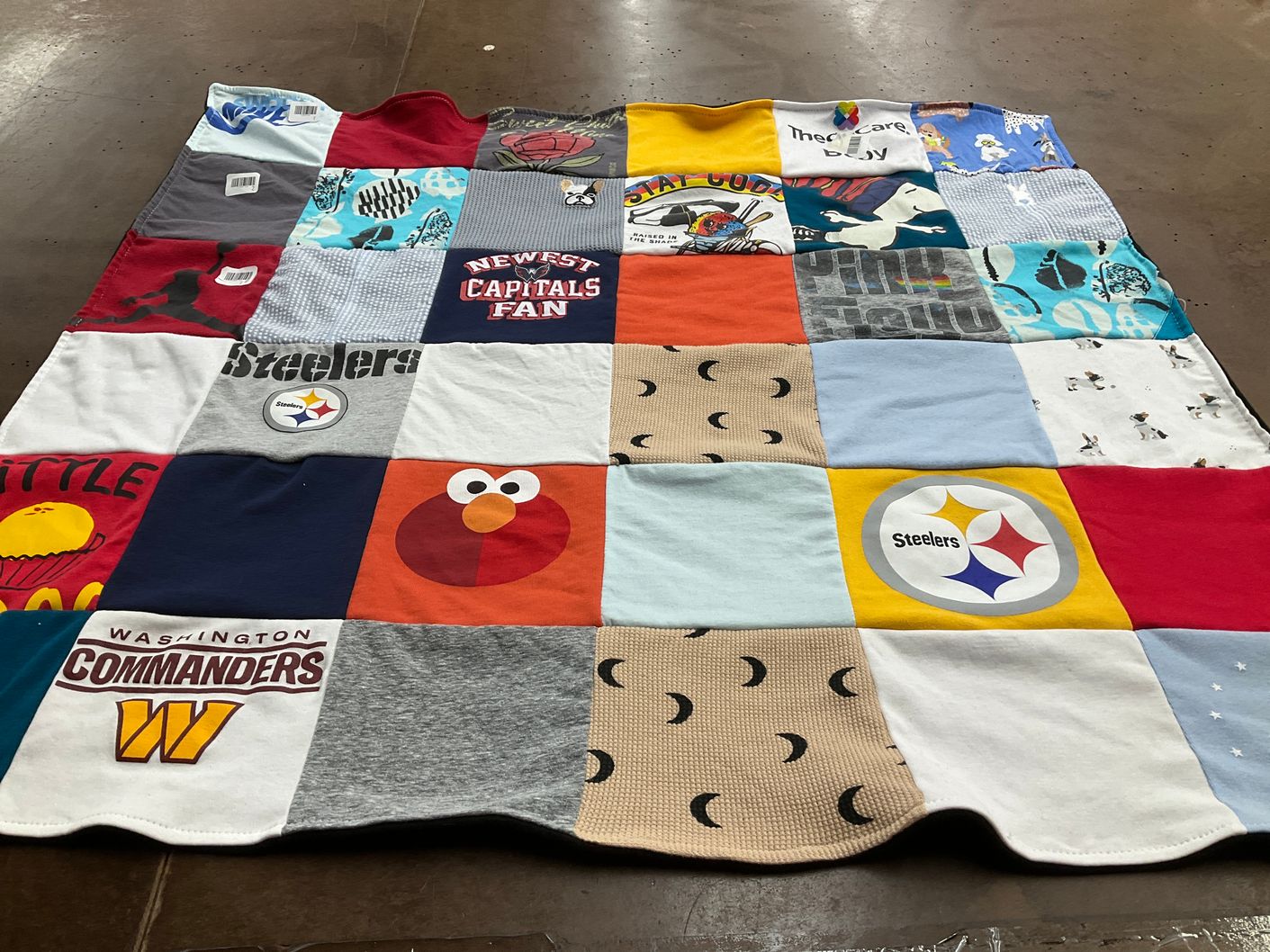 T-shirt quilt featuring pittsburgh steelers, washington commander's team by Kimberly from VA