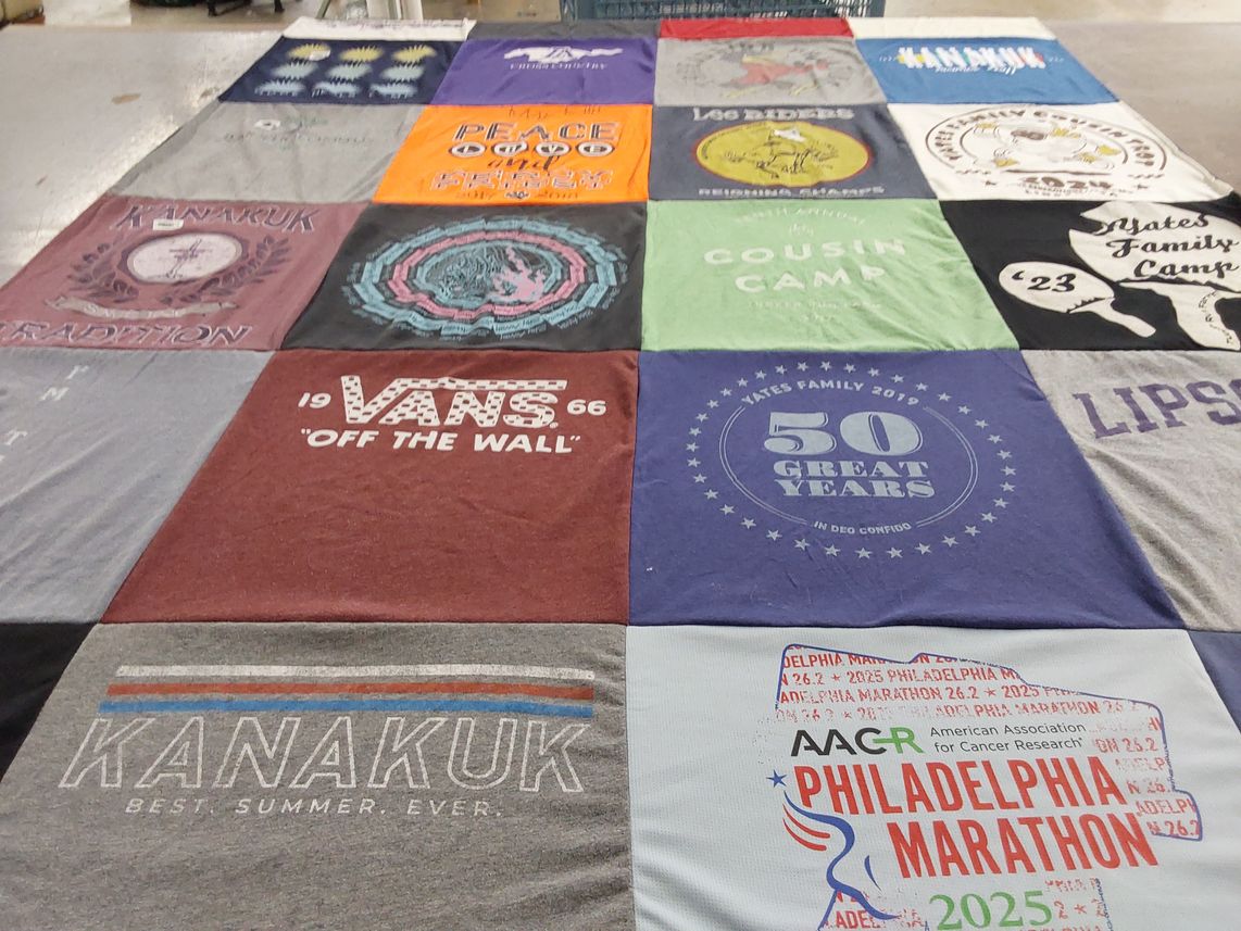 T-shirt quilt with camping, family reunions themes by Susy from TN