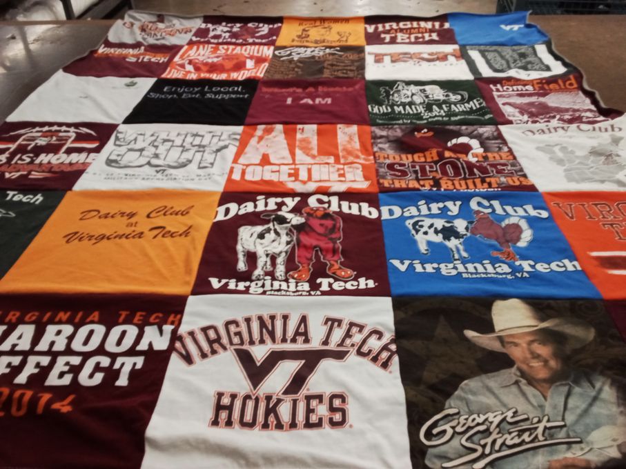 T-shirt quilt featuring virginia tech hokies by Kelsey from NC