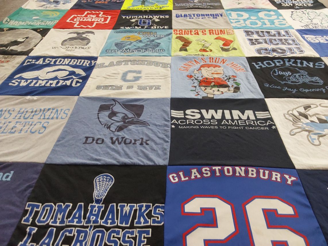 T-shirt quilt featuring glastonbury high school swim and dive team, glastonbury high school lacrosse team by Florence from CT