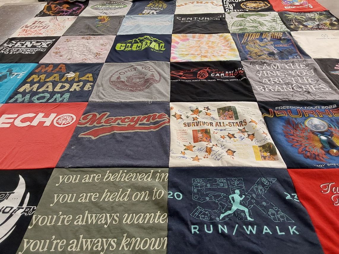 T-shirt quilt with music, fitness themes by Wipa from FL