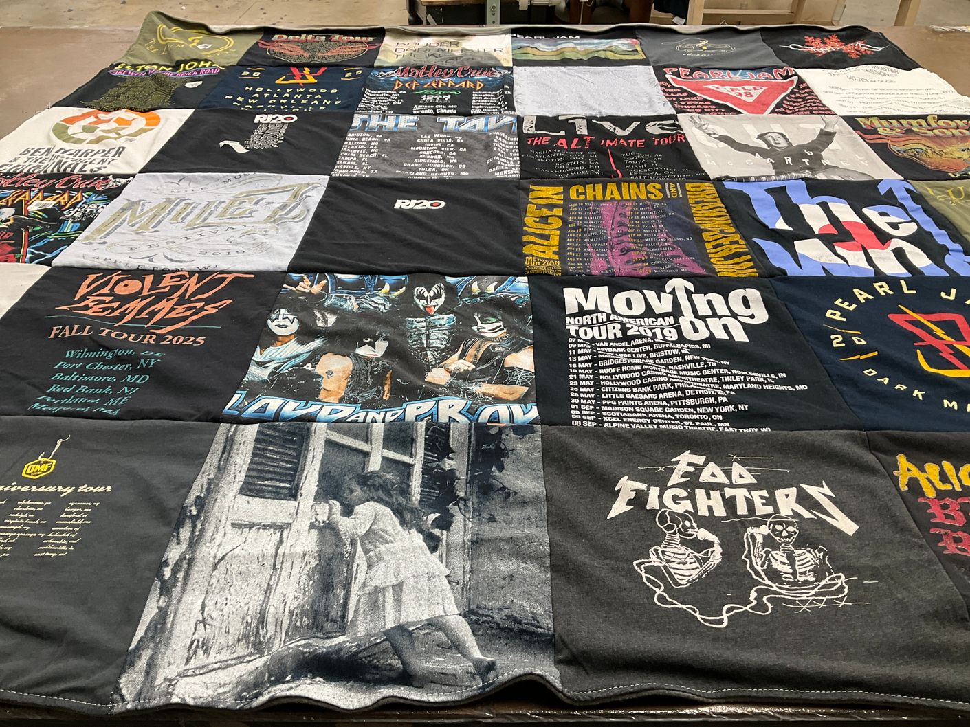 T-shirt quilt with music, concerts themes by Katie from WI
