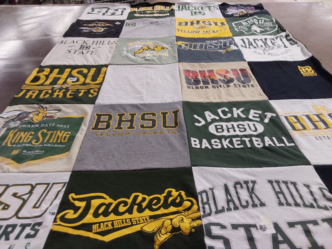 T-shirt quilt featuring black hills state university yellow jackets, black hills state university jackets by Lindsey from NE