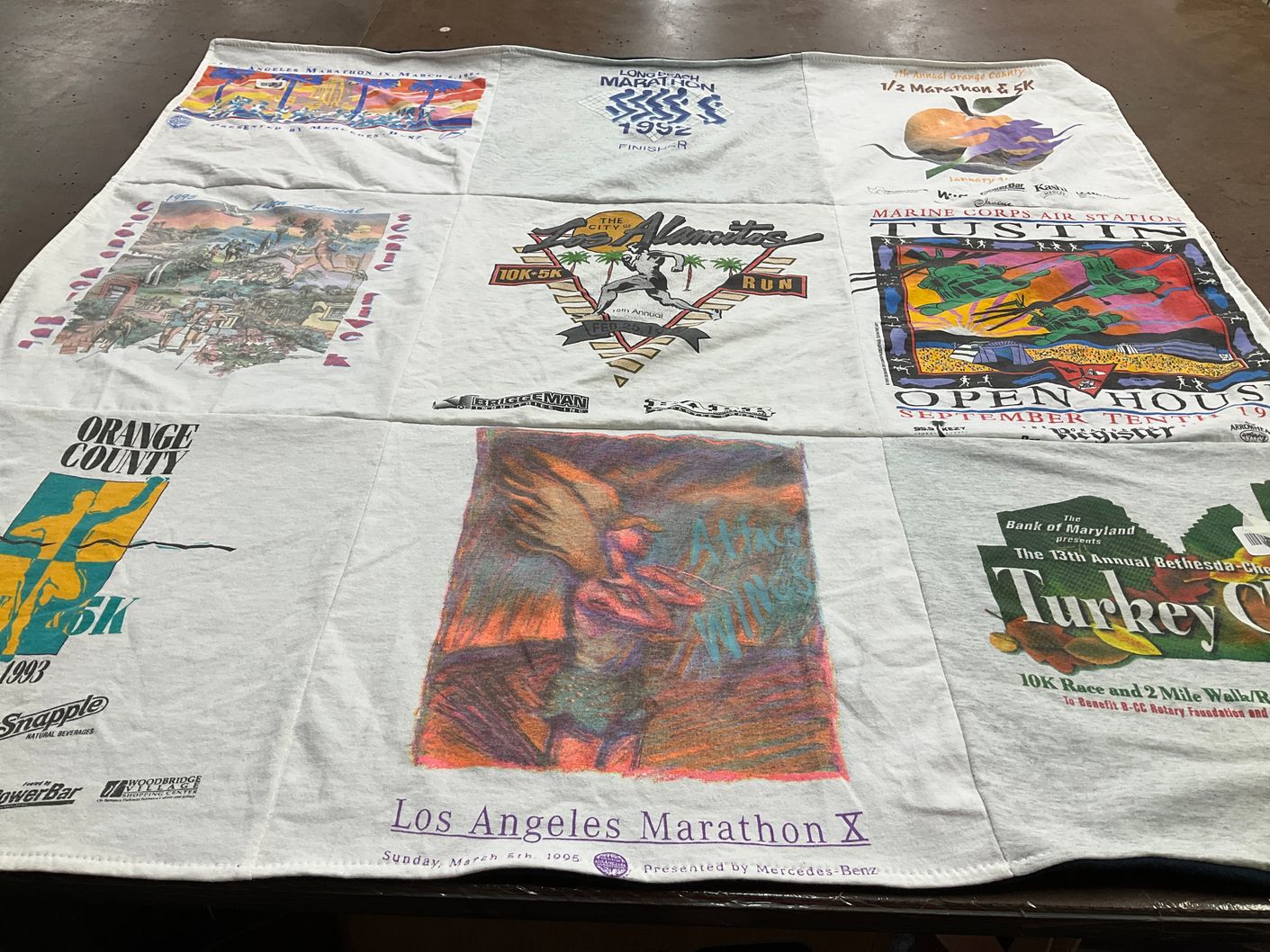 T-shirt quilt with running, marathons themes by Michelle from AZ