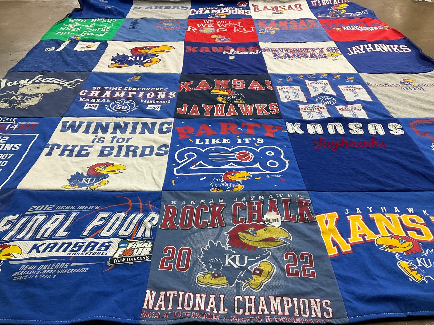 T-shirt quilt featuring kansas jayhawks by nadine from TX