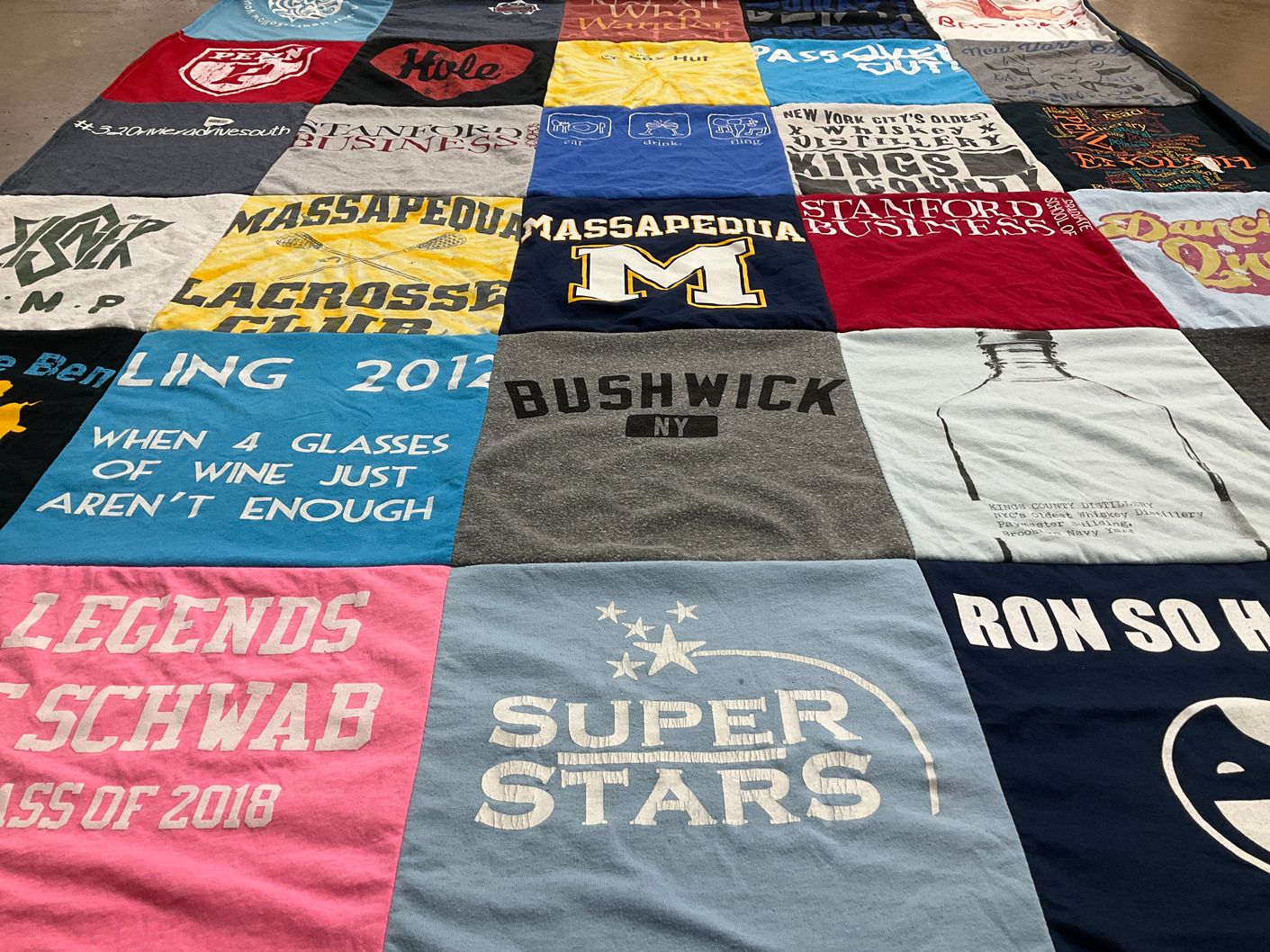 T-shirt quilt from stanford university, massapequa high school by Susan from FL