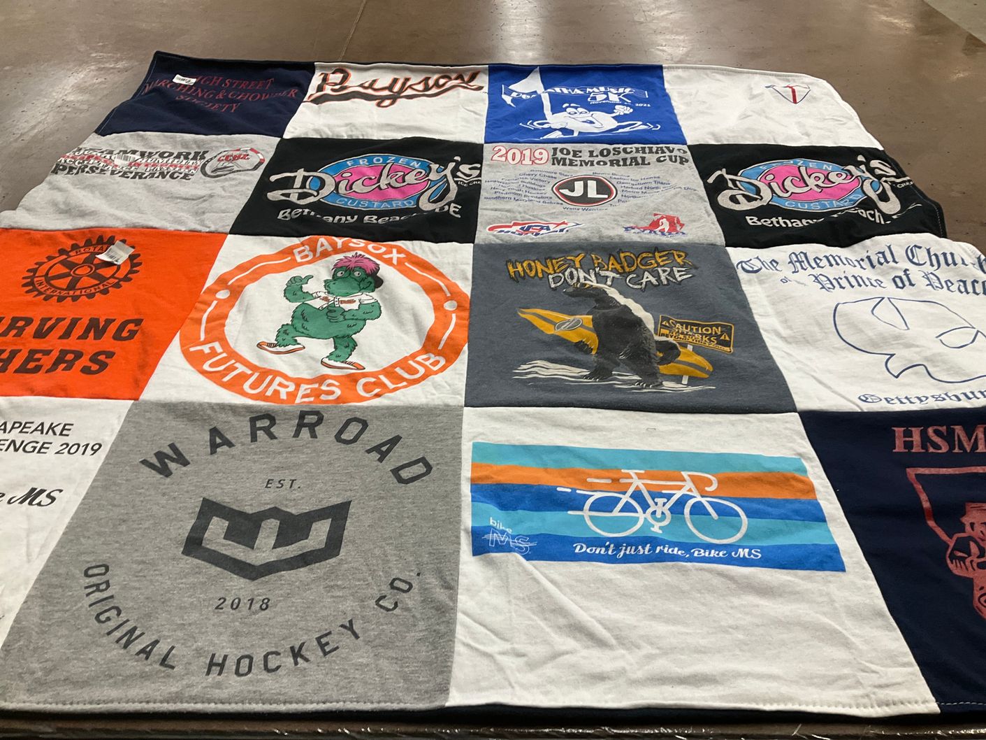 T-shirt quilt with hockey, ice hockey themes by Diana from MD